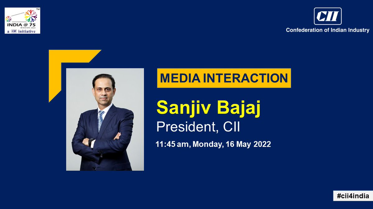 TUCC_Official's tweet image. RT FollowCII: Mr Sanjiv Bajaj, President, CII and Chairman &amp;amp; Managing Director, @Bajaj_Finserv will address the first Press Conference after assuming charge. #WatchLive at 11:45 am on Monday, 16th May on #CIIYoutube channel▶️youtu.be/dO2lp-e3EkE #cii4…