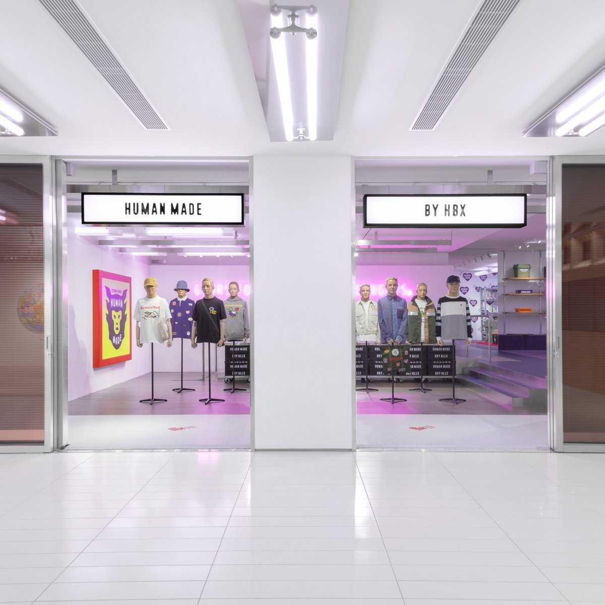 hypebeastcorp's tweet photo. In partnership with HBX, Human Made's first-ever pop-up in Asia landed in BELOWGROUND, Landmark, Hong Kong. The pop-up runs from now until end of October. https://t.co/nNLBAPRHmo
