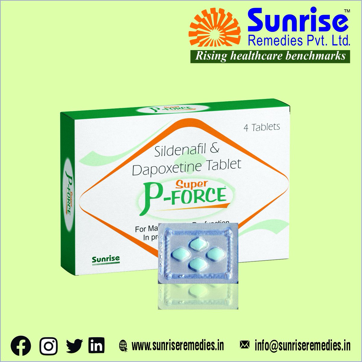 sunriserem's tweet photo. Super P-Force Contains Sildenafil USP 100 Mg + Dapoxetine HCL 60 Mg Most Popular Products From Sunrise Remedies Pvt. Ltd.
Read More: https://t.co/XhjWdxsrYg
#SuperPForce #SildenafilandDapoxetine #Erectiledysfunction #Prematureejaculation #EDProducts #PEProducts #Export #Sunrise https://t.co/I00NQICjOe