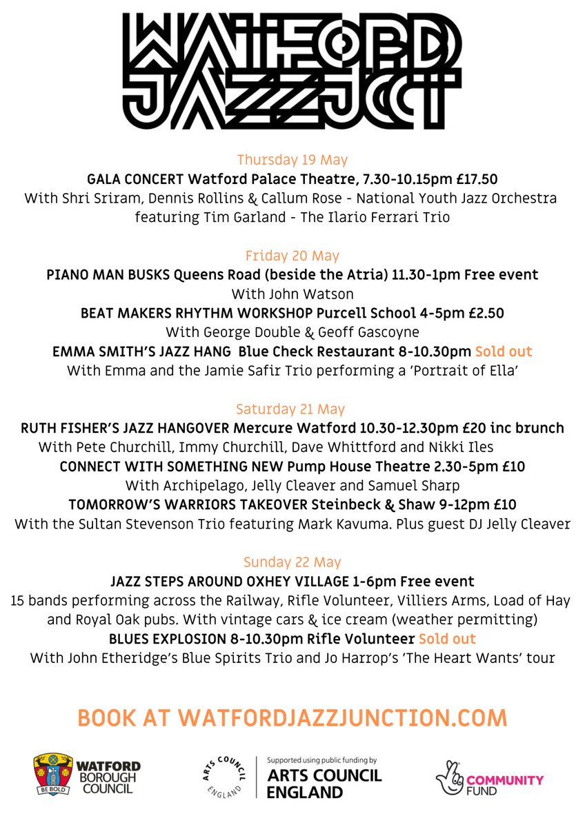 Still time to book tickets for our inaugural festival of live music. So many wonderful acts performing here in Watford 19-22 May. Make sure it doesn't pass you by!