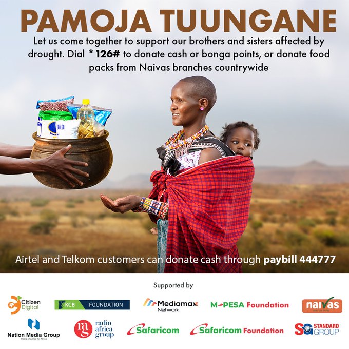citizentvkenya's tweet photo. #AD
Together with our partners, we are urging all Kenyans to come together & put food in the homes of our brothers & sisters suffering from the effects of drought.
Learn more about our #PamojaTuungane Campaign here - https://t.co/xcQnZwlZqP
#BongaForFood @SafaricomPLC https://t.co/InaNOfM5lD
