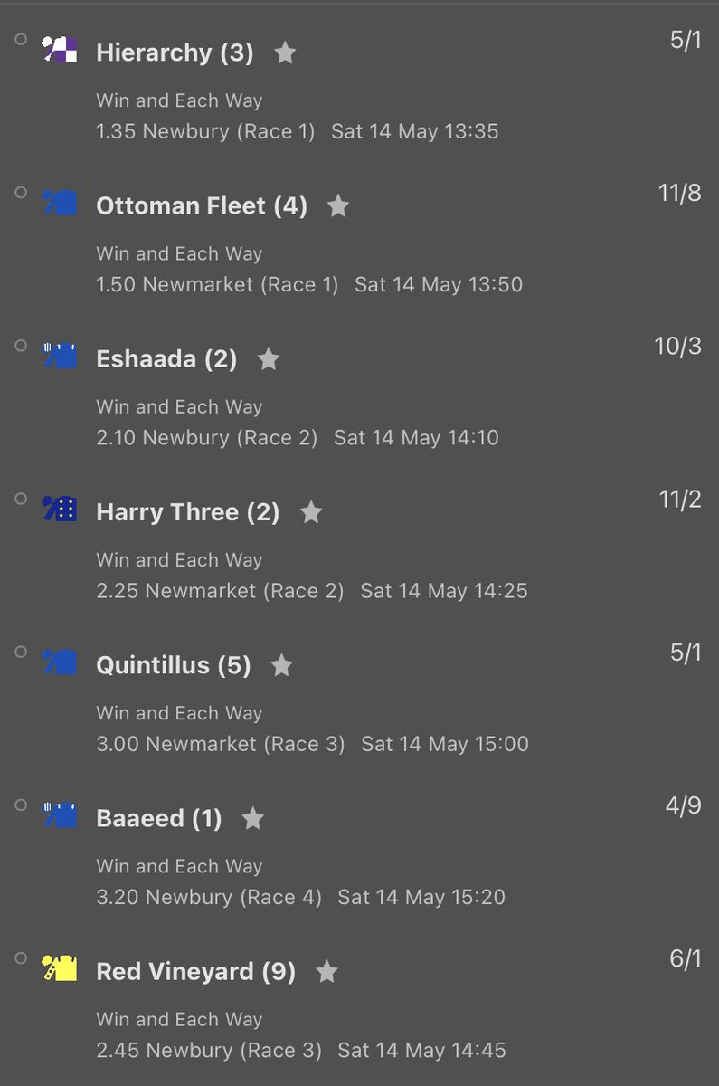 Thewinnersbett's tweet photo. These are the Magic 7 to bring us back to the greens ✅ #ITVRacing #fab7 good luck is today the day 7/7 🤑🤞🏻 https://t.co/mYq8Fzszvi