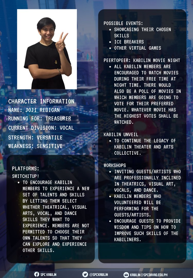 SpcKabilin's tweet photo. The platforms of the incoming aspiring leaders are now available! Take a peek and show your support as they promote innovation through art and culture, carrying on the legacy of their seniors.

Ipahinumdum ang Kagahapon, Ipadayon ang Kabilin 🎭 https://t.co/7IuW7j6UNX