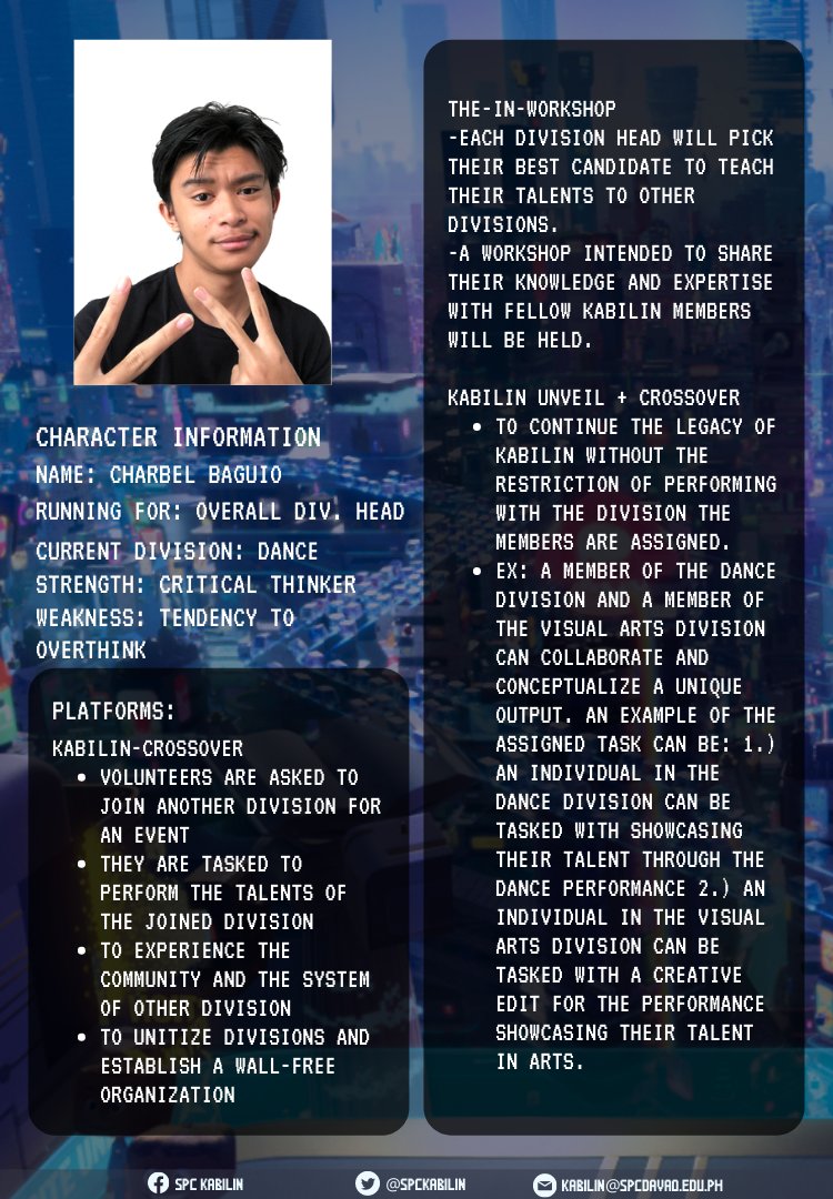 SpcKabilin's tweet photo. The platforms of the incoming aspiring leaders are now available! Take a peek and show your support as they promote innovation through art and culture, carrying on the legacy of their seniors.

Ipahinumdum ang Kagahapon, Ipadayon ang Kabilin 🎭 https://t.co/7IuW7j6UNX