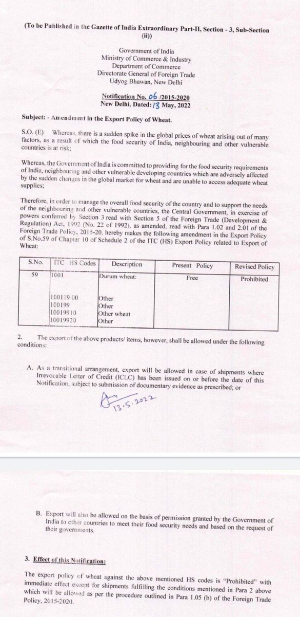_ffresho's tweet photo. India bans wheat exports citing global wheat price surge  and domestic food security.

Curiously it also cites food security of neighbouring and vulnerable countries but no such countries are marked out as exceptions to this ban 🤔
// cc @ACOMRB @RussianGrainTra @MashaBelGrain https://t.co/qKMk7Criyu