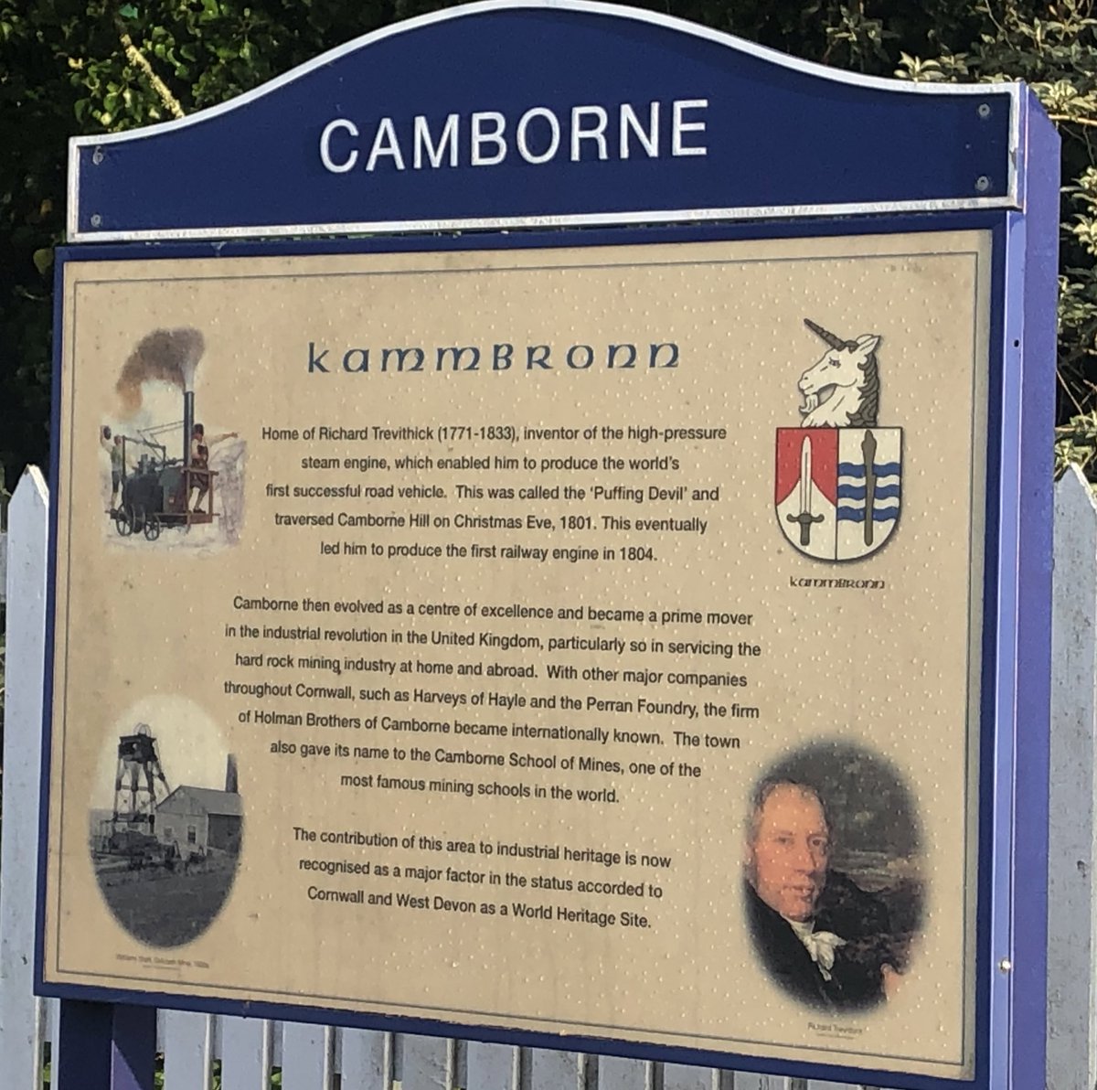 A statue to Richard Trevithick, inventor and mining engineer — early morning in Camborne, Cornwall