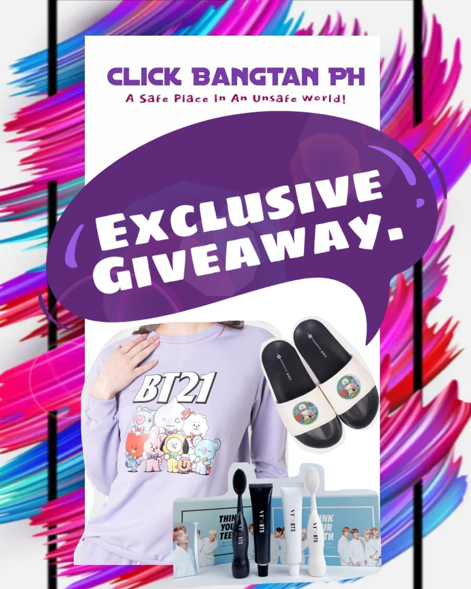 clickbangtanph's tweet photo. 📢 Exclusive Giveaway for those who pre-ordered and will pre-order BTS: PROOF until June 9.
✅1 Winner of BT21 Pullover Sweater
✅1 Winner of BT21 One Band Sliders
✅1 Winner of Think Your Teeth with 7 VTxBTS signed pc
#ClickBangtanPHGiveaways #ClickBangtanPHSells https://t.co/Yxjq5e11n3