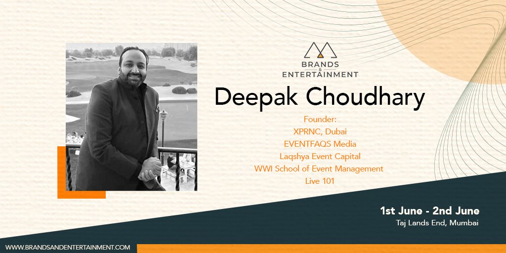 We welcome Deepak Choudhary (@DC_EventCapital) - Serial Event business entrepreneur, also known as IP Man of India. He will be conducting a workshop at Brands & Entertainment next month! Meet him at the conference. Get passes here: bit.ly/BnE2022