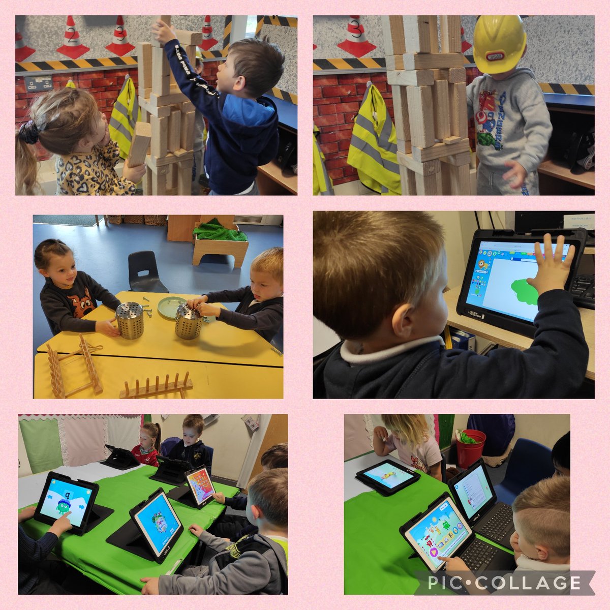 Sandfields_Pri's tweet photo. This week Tigers Nursery have made castles from wooden blocks and have been exploring the iPads and using them to design our own flags. Weβve also been stretching elastic bands and attaching nuts and bolts to objects make our fingers strong! #sfptigers #sfphwb #sfpstech #sfpdcf https://t.co/Jyf7HUYb4O