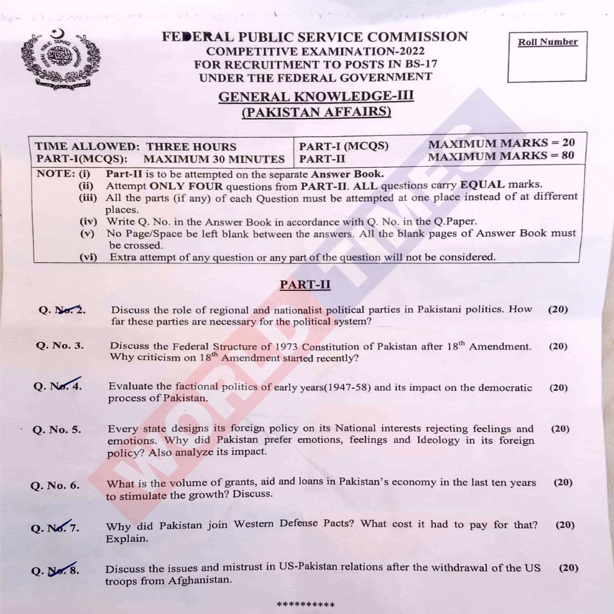 WTPublications's tweet photo. CSS Paper General Knowledge III (Pakistan Affairs) 2022
#JWTPublications #PakistanAffairs #cssworld #jwtmagazine
#csspapers2020 #pastpapers #csspapers2020
https://t.co/UDqPoWvNIB https://t.co/CixJ6I2XzY