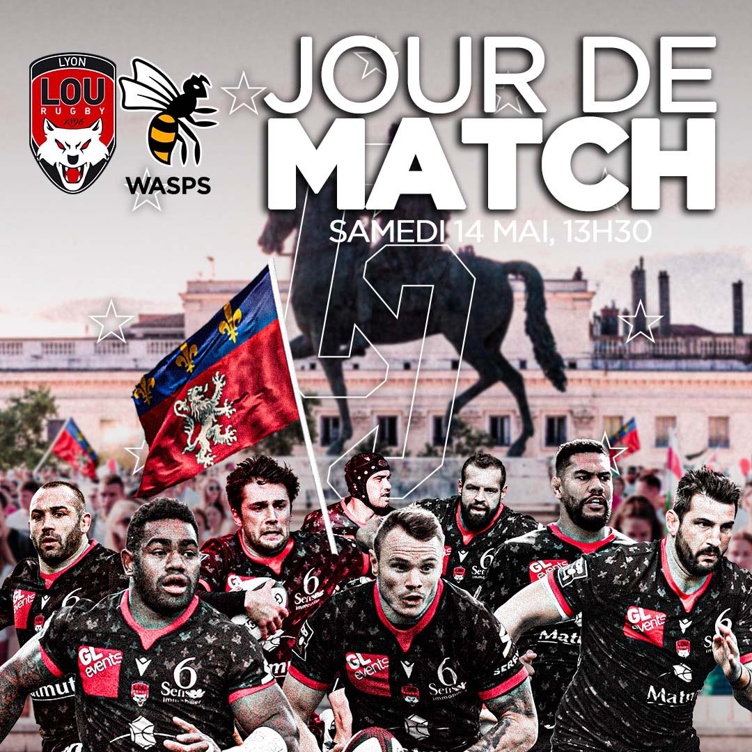 LeLOURugby's tweet photo. LOU Rugby ⚡️ Wasps

🏉 1/2 finale de Challenge Cup
🏟 Matmut Stadium de Gerland 

🍗 11h30. Barbecue Party &amp; animations
🔴⚫️ 12h. Soutenez les joueurs dès leur arrivée au stade
✍🏻 12h30. Séance dédicaces
🔥 13h30. Coup d’envoi. 80 minutes pour aller chercher une place en finale https://t.co/1ftCzAPwQJ
