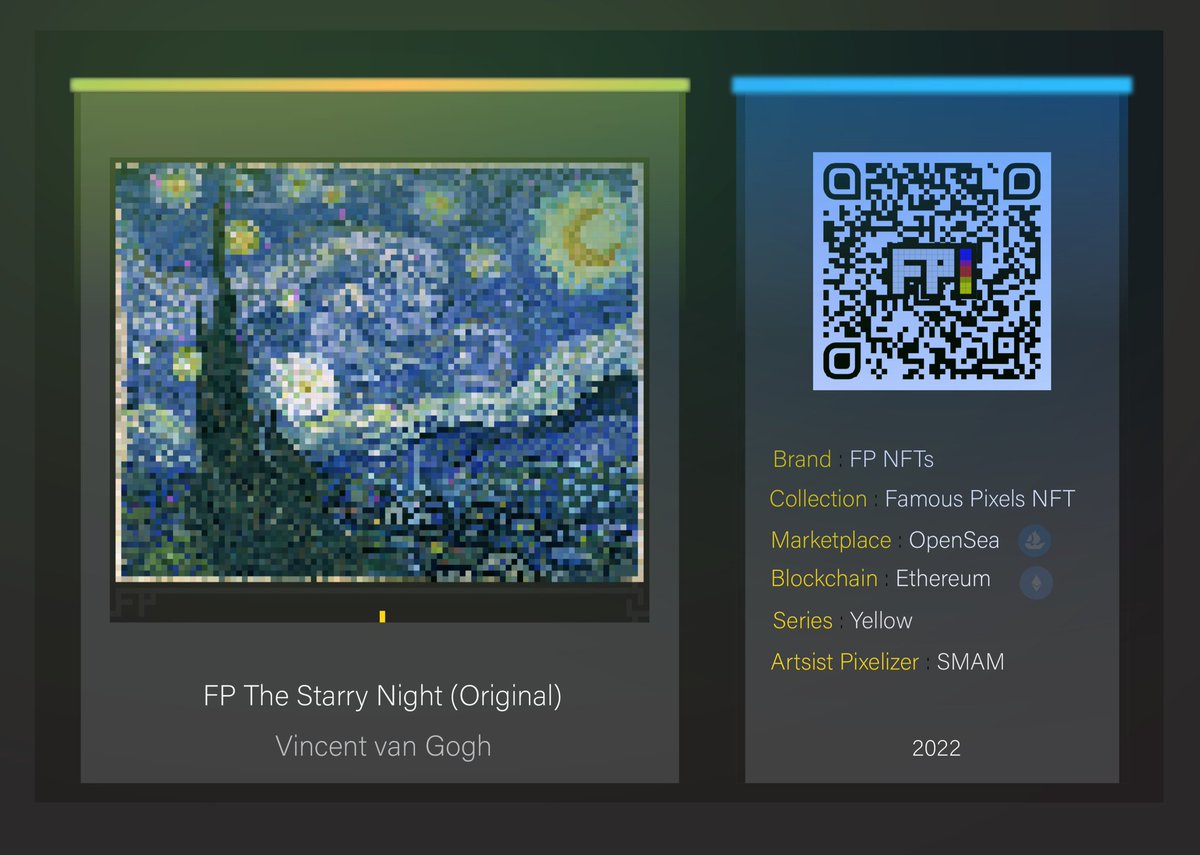 FP The Starry Night (Original).
Artist(O) : Vincent van Gogh
Artist(P) : SMAM

🅿️ 491.8 ETH 

link : [opensea.io/assets/0x495f9…]

◾FP NFTs

#NFT #NFTs #nftart #NFTdrop #NFTGiveaway #NFTCollection #nftcollector #NFTCommunity #NFTartwork #opensea #Metaverse #blockchain #ETH #BTC