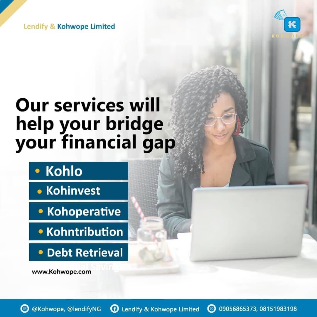 Maliqifeoluwa's tweet photo. #Kohlo offers a lenient savings plan.
#Kohntribution is our 'esusu' or 'ajo' plan.
#Kohinvest is a fixed save-to-earn package.
#Kohoperative allows you leverage on group savings.

Robust, isn't it? Talk to us today!
@LendifyNG @KOHWOPE 

#Kohwope https://t.co/EXQrpXGAEA