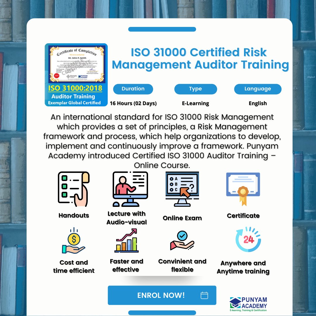 punyamacademy's tweet photo. Do you want to learn ISO 31000 Certified Risk Management Auditor Training but are unsure where to start? We are here to assist you, Find out more about:-
https://t.co/f5rBWAMEpZ
#riskmanagement #iso31000 #leadauditortraining #isotraining #riskmanagementtraining #isoelearning https://t.co/bYvKH7lt1f