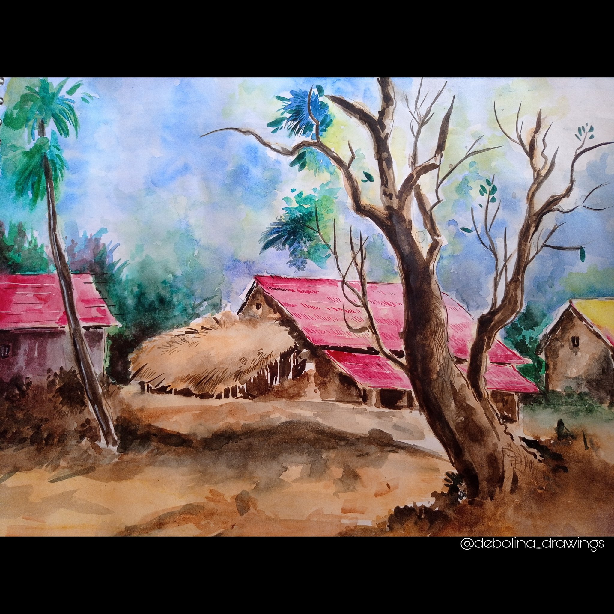 watercolor landscape painting - scenery drawing of nature | Watercolor  landscape paintings, Landscape paintings, Watercolor landscape
