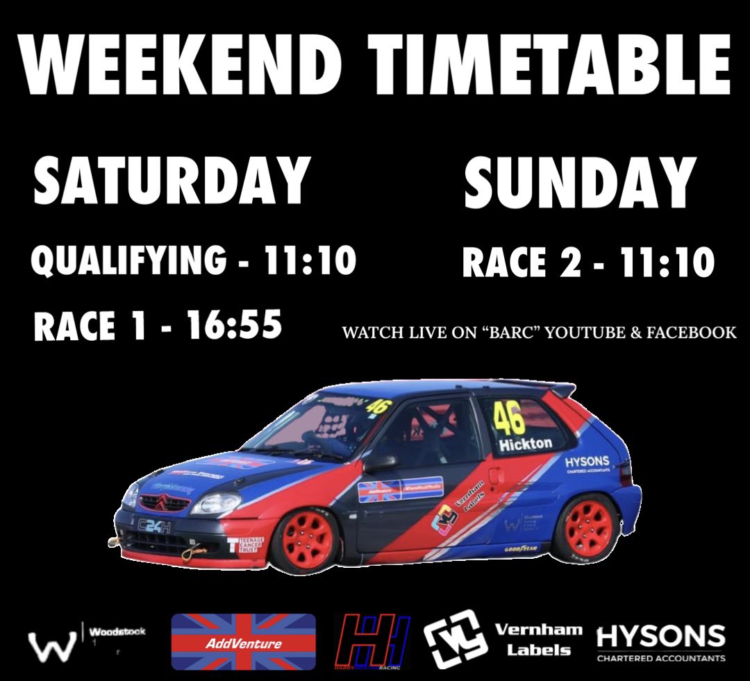 harryhracing's tweet image. Take note of the important times to keep a close eye on this weekend📝

Following a very successful test day, it’s set to be a good weekend🏁

#snetterton #jscc #motorsport