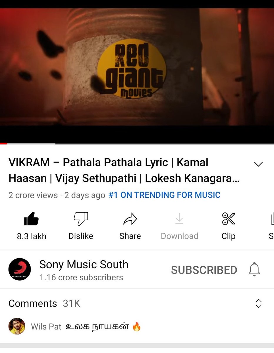 velubha20158965's tweet photo. #pathalapathala
#VikramAudioLaunch 
#VikramFromJune3 
#20Mviews
#830klikes within two days @rnrajesh23 @Mass_Maharaja @dhanaraj78 @KAMALinMNM @MathankamalTUTY @Ramhaasan7 @KollywoodTrolIs @Troll_Cinema  @RKFI @turmericmediaTM @ikamalhaasan @Dir_Lokesh @anirudhofficial https://t.co/msa26sn4OT