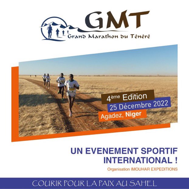 BaiwaGen's tweet image. La 4e édition du Grand Marathon du Ténéré se déroulera à #Agadez, le 25 décembre 2022 et rendra hommage à #ManoDayak. Plus de 1000 coureurs sont attendus: différents niveaux sur différentes distances.

Et vous, vous y serez ?

#Niger #BAIWA @VisitNiger @AminatouSeyni2