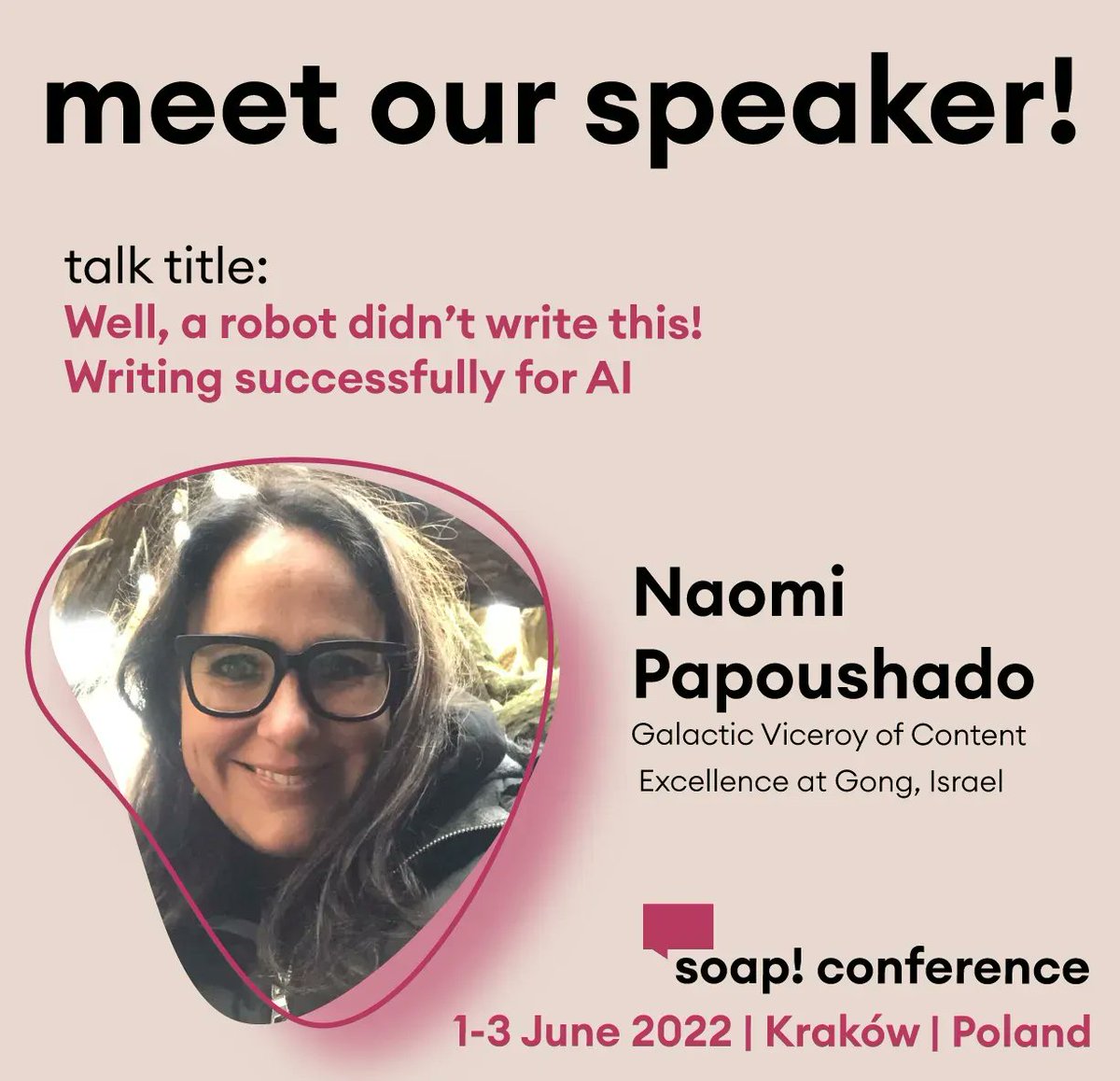 We're so happy to announce <a href="/naomiyp/">naomiyp</a> as our next speaker. In her talk, Naomi will delve into the world of artificial intelligence, look at what AI is, uncover exactly why it is so challenging to write for.

#soapconf #AI #UX