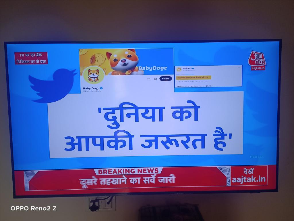 MrCrypto06's tweet photo. Wow! #BabyDoge is on #aajtak 
#cryptocurrency #Cryptocrash #btc #bnb #lunacoin #BSCGem #shibainu #SOL # https://t.co/Z6J2gSQ7gr