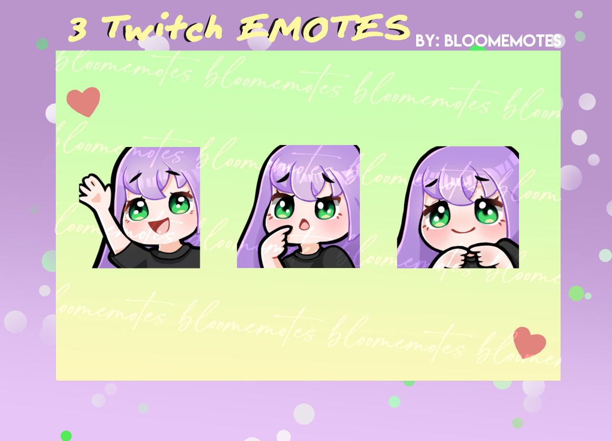 Hello everyone!💓
I have just started my etsy shop! I sell twitch emotes if anyone is interested!🌼 
My shop: etsy.com/shop/BloomEmot…

#emotes #twitchemotes #TwitchEmoteArtist #twitch #etsy #emoteartist