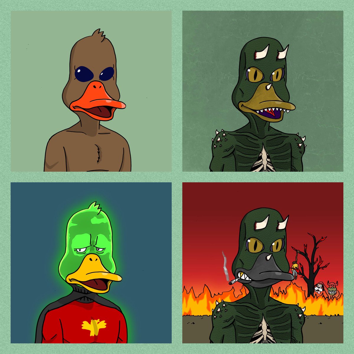 Jaxson_NFT's tweet photo. Happy Saturday! Grabbed a 2/4 match for the portal, a radioactive duck (it’s been hinted they could be important) and another duck hunt background for staking. Making moves. Don’t sleep on @noncoducks! Join https://t.co/qbIk1rkwmj today! #NFTs #DucksFlyTogether #DucksUnited https://t.co/CTzJcSr4S4