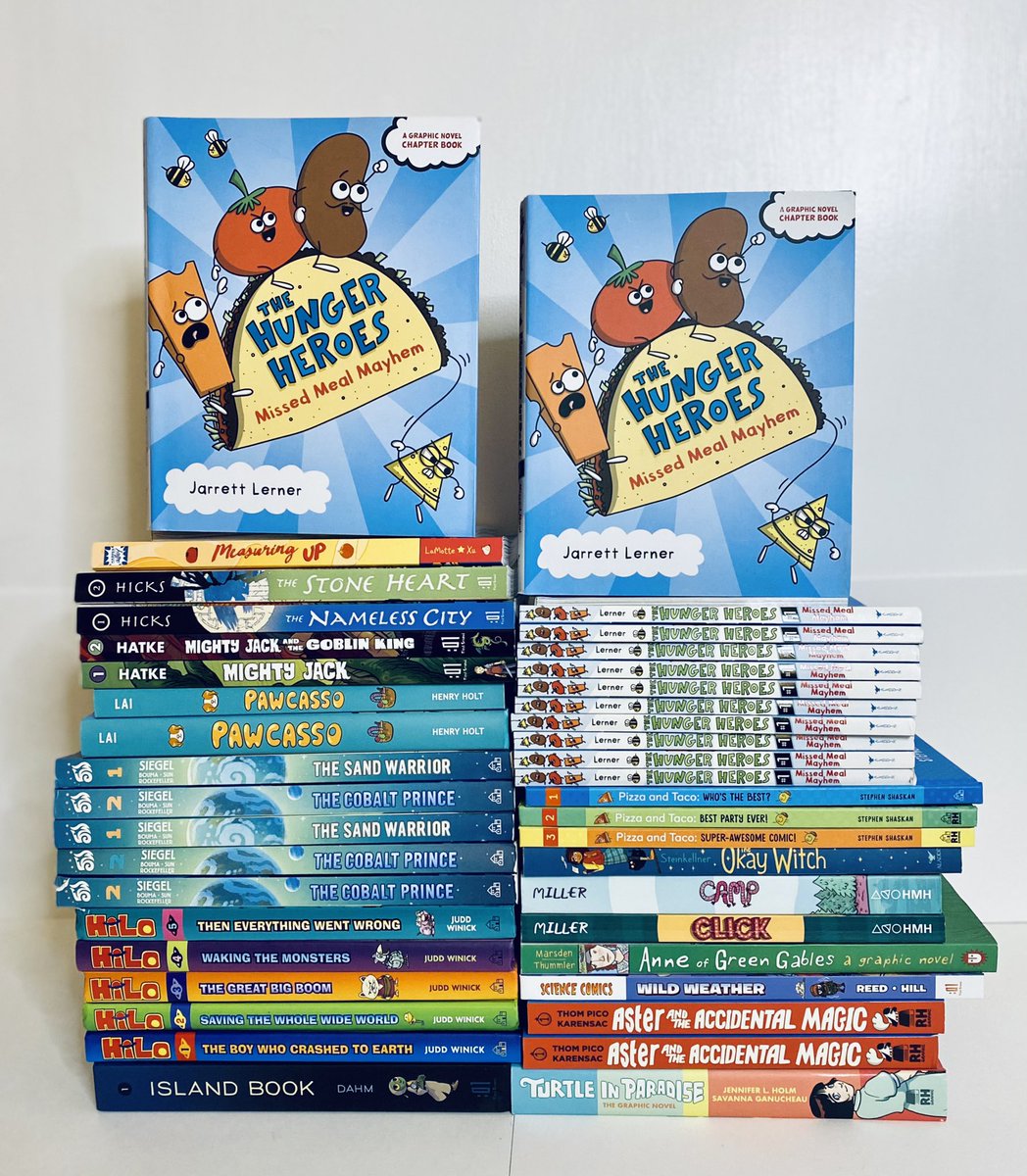 Kids need books for summer reading, and kids love graphic novels — so here’s a GN giveaway, including a dozen copies of my first Hunger Heroes graphic novel!

If you can get these books into kids’ hands, RT this tweet and follow me to enter to win them.

Bonus entry: tag a pal!