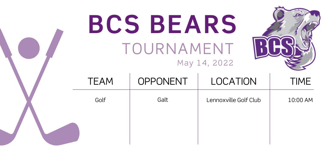 Our Golf team is taking on Galt in Lennoxville this morning. Let's go, #BCSBears!