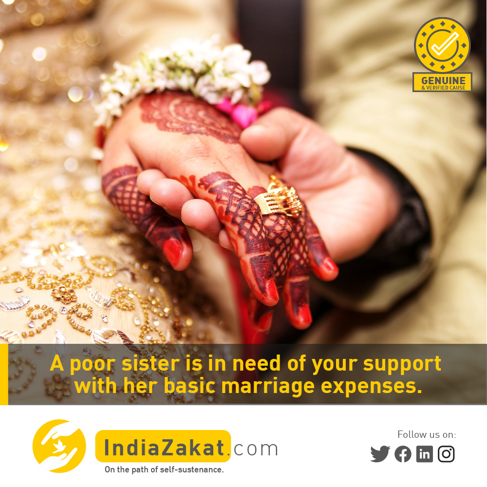 Haseena is in great need of your financial help for the basic arrangements of her marriage. Her father who is working in a small factory &amp; with his little earnings is struggling to arrange even the basic things for her daughter's marriage. 
Donate today at indiazakat.com/campaign/8897
