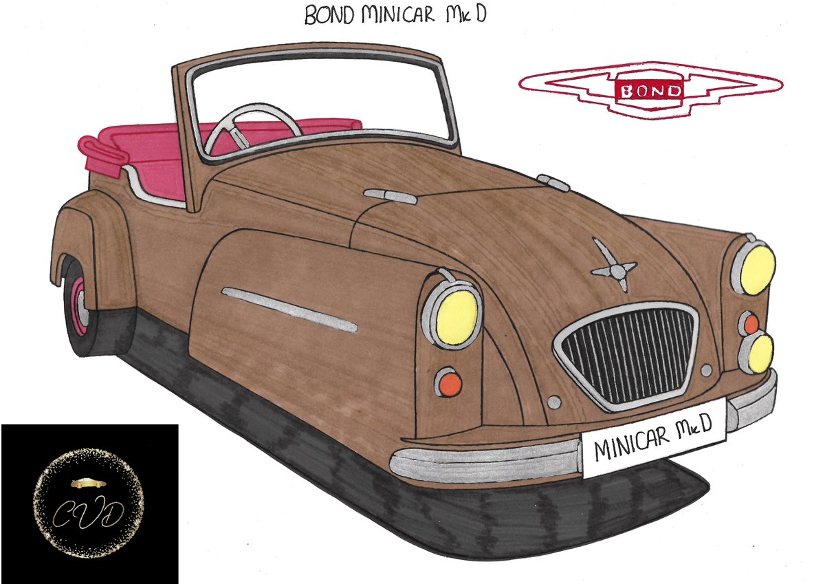 CustomCvd's tweet photo. Hi all, the first of todays drawing in my new series Mainstream Convertibles 1945-2003 was supposed to be the Mk C but due to a cock up with my ref pics it's a Mk D. I didn't realise until I'd nearly finished.π #bondcars #bondminicar #bondminicarmkd #bondcarsuk #3wheeler https://t.co/SAqcYTfBdi
