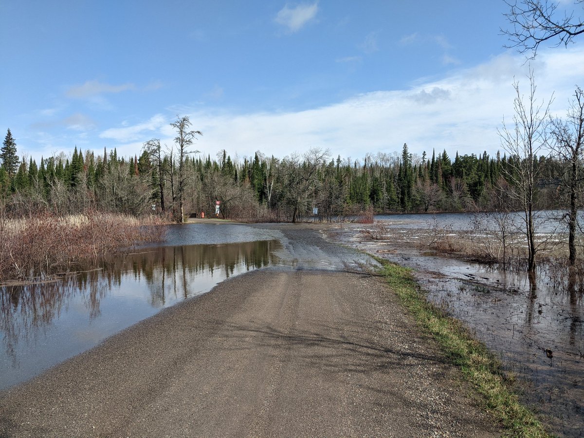 paws2trail's tweet photo. Yesterday's plan to hit a new (to us) segment of the Boundary Route Trail was thwarted by high waters. First, the trailhead just across the mouth of the Cross River was inaccessible by Gunflint Lake rising over the bridge. Too much to drive through! (Or even wade.) https://t.co/QrHSrfIgpV