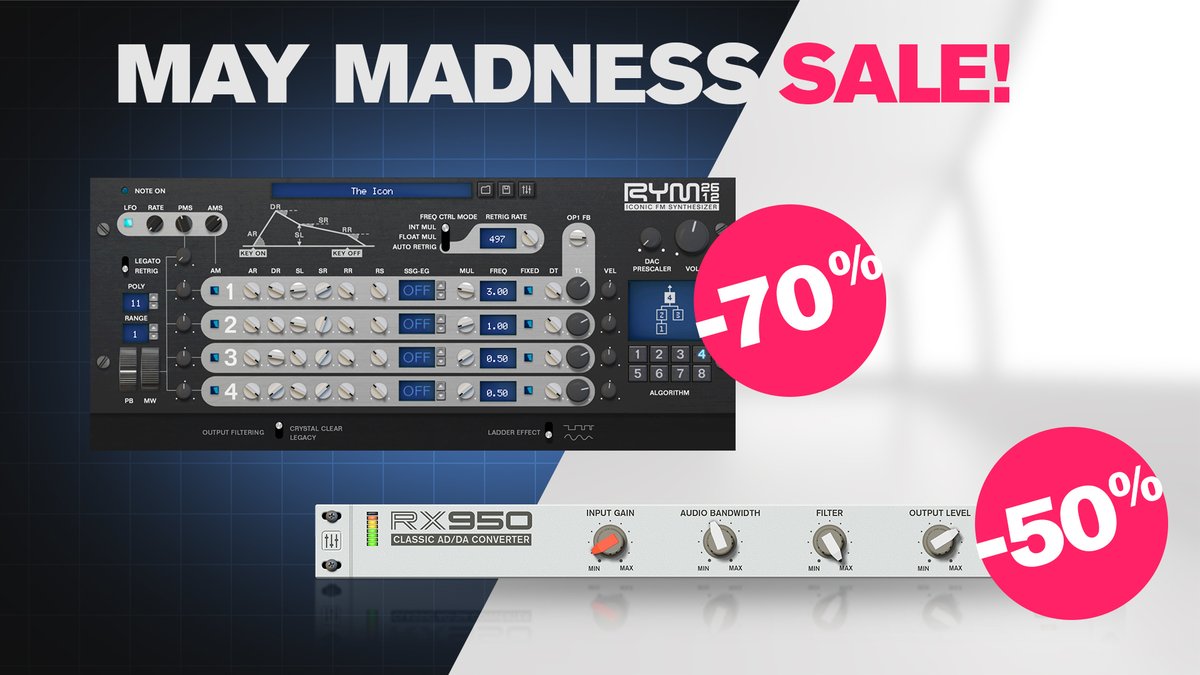 inphonik's tweet photo. This is the start of the 2022 May Madness sale with 50% OFF for #RX950 Classic AD/DA Converter, and 70% OFF for #RYM2612 Iconic FM Synthesizer! Save at https://t.co/1QZTL7wRIV https://t.co/gwYepw20Z6