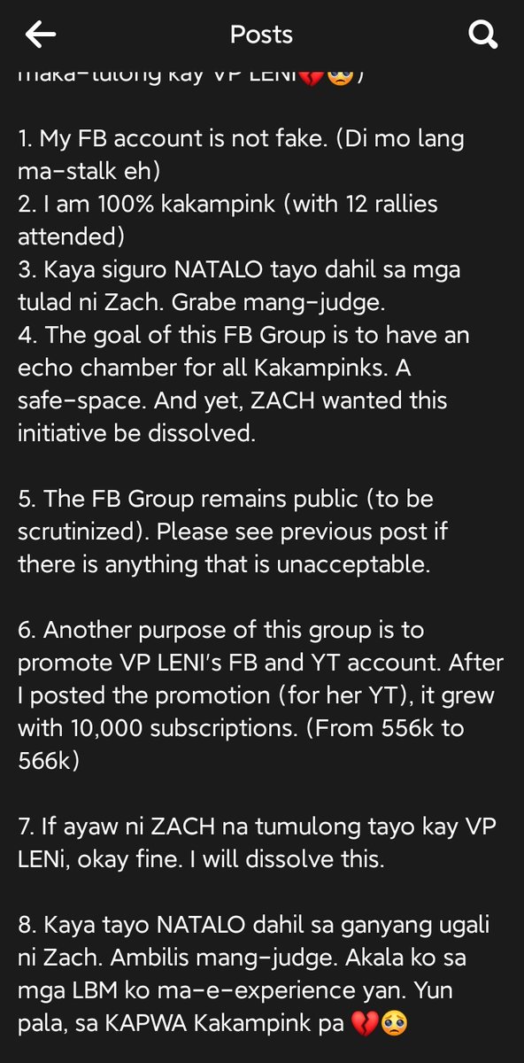 potato_nostrait's tweet photo. I went to the page mismo and alr 40k na members. I stalked the group some more and I saw this (ref to the pic below).

The way the user emphasize the "NATALO" is very telling na this is a troll. Very obvious na this person is not a kakampink. Please don't easily believe shits🤧 https://t.co/og8QoJoWJa