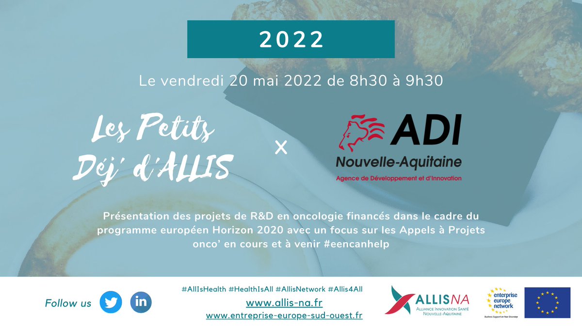 allis_na's tweet photo. [SAVE THE DATE]📣 Rendez-vous le vendredi 20 mai 2022 de 8h30 à 9h30 pour un Petit Déj' d'ALLIS en collaboration avec 
@ADI_N_A et @EEN_EU et avec l'interventions d'Edwina MILAN ✔ 

⚠Inscription👇🏻
https://t.co/xlEhKJLZjW

#allishealth #healthisall https://t.co/5EEKHlPraU