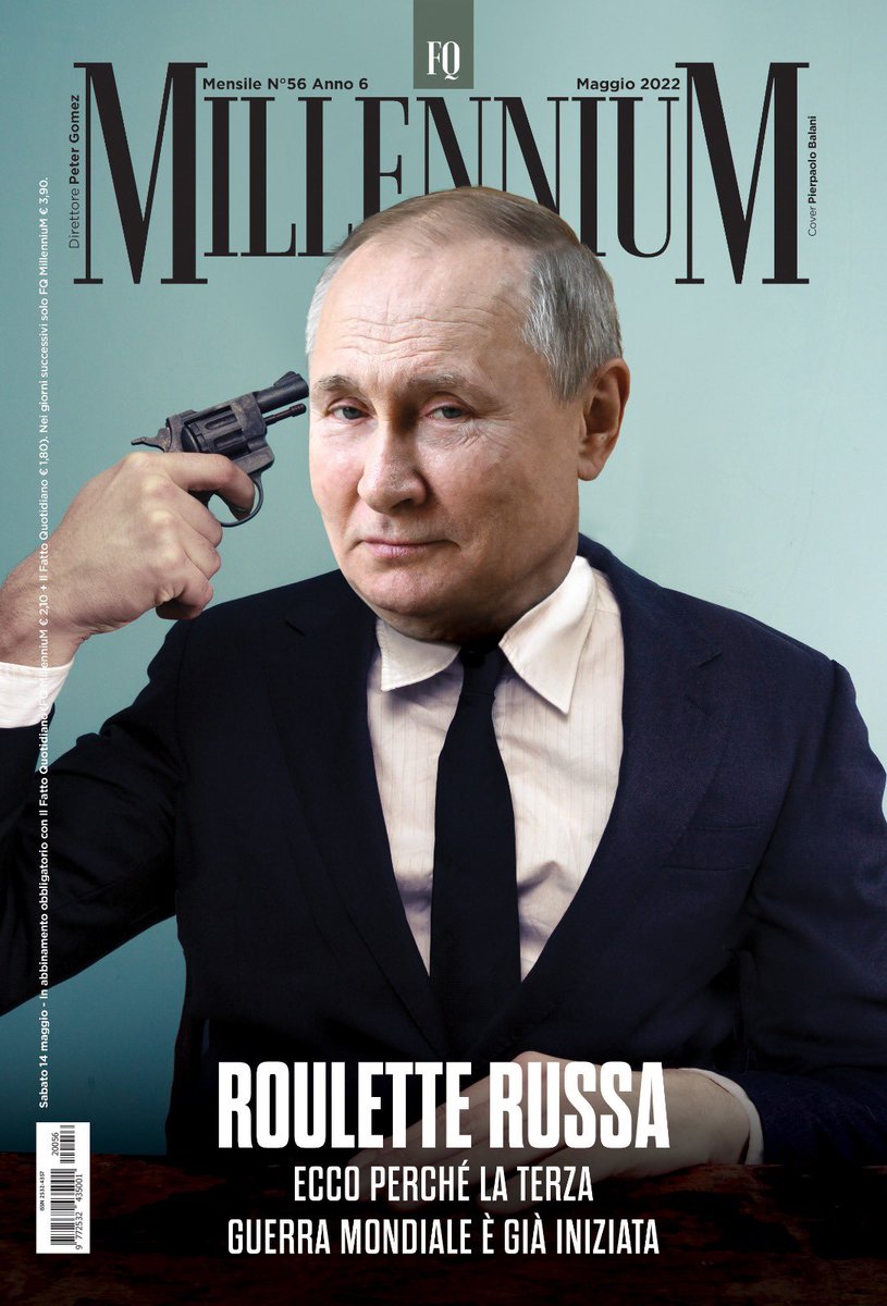 artisticpie's tweet photo. #putin ci ha fatto sedere al tavolo, per giocare alla #rouletterusse Ecco perché la terza guerra mondiale è già iniziata. Comunque vada a finire la guerra in Ucraina il mondo è già cambiato. #war #fqmillennium con la Mia ultima copertina! #design #coverdesign https://t.co/k6VJrOYuz5