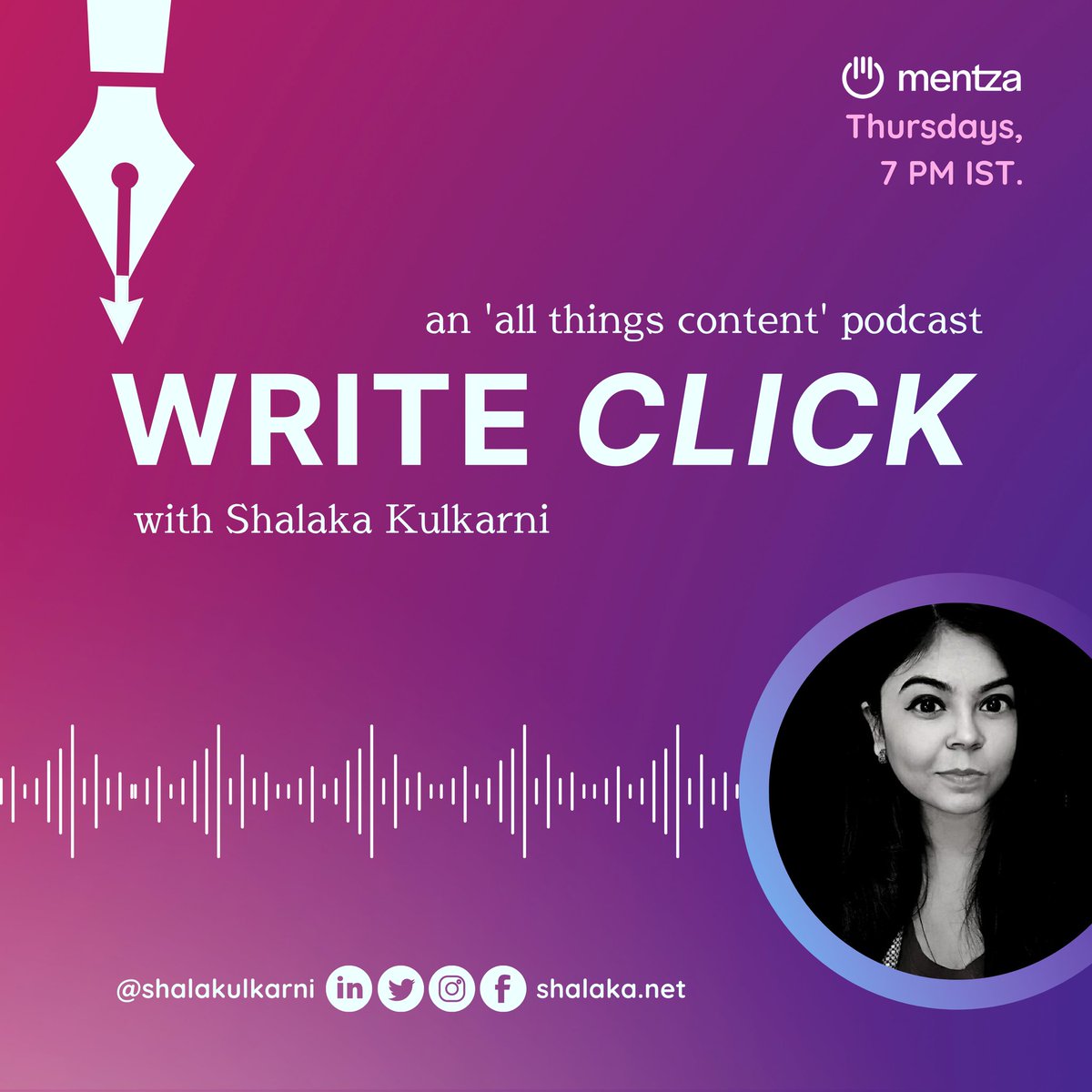 Tweeps, Starting my own #podcast channel ‘Write Click’ with Shalaka Kulkarni on @MentzaCircles. 🚀 Will talk about ‘all things content’ – from storytelling, publishing to neuromarketing & everything in between. Kicking this off on May 19 at 7 PM 🎙️Link: bit.ly/write-click