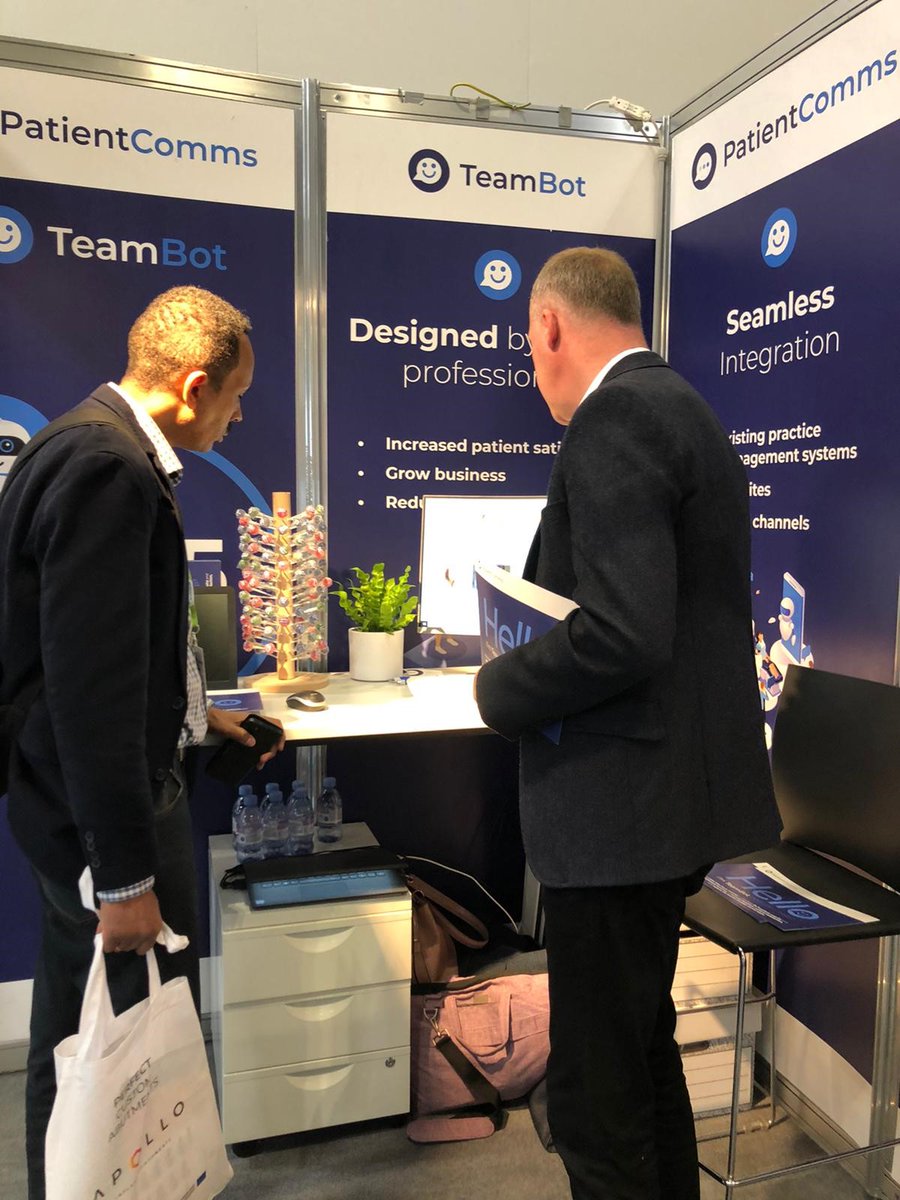 PatientComms's tweet photo. We’re excited for day two of @dentistryshowCS – come and see us on stand P55 to #MeetTeamBot , and learn how to fully automate your patient enquiry handling #BDCDS22 #Dentistry #Chatbot https://t.co/iNcqCJIVt0