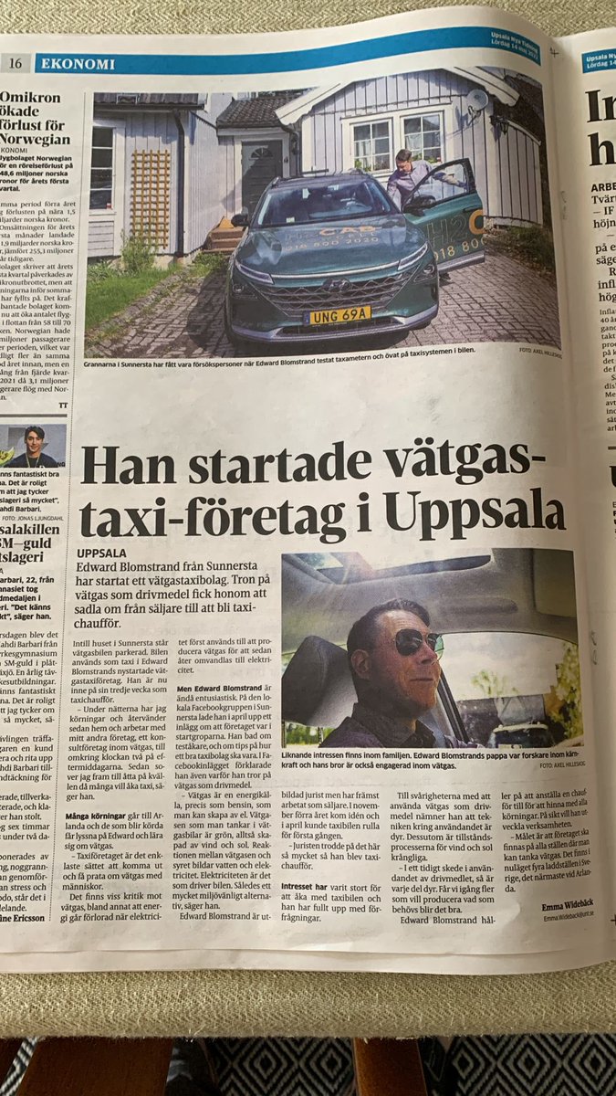 h2_cab's tweet photo. @h2_cab mentioned in Uppsalas largest newspaper #UNT. #Hydogen is happening now. https://t.co/yT9OwxxoAG