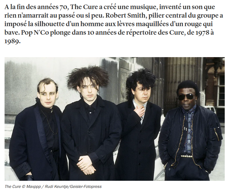 Webzh_Zone's tweet image. Ce matin dans Pop N' Co, @RebeccaManzoni nous propose le bon remède avec un spécial The Cure.
C'est dans la radio @franceinter à partir de 11h05.
franceinter.fr/emissions/pop-…