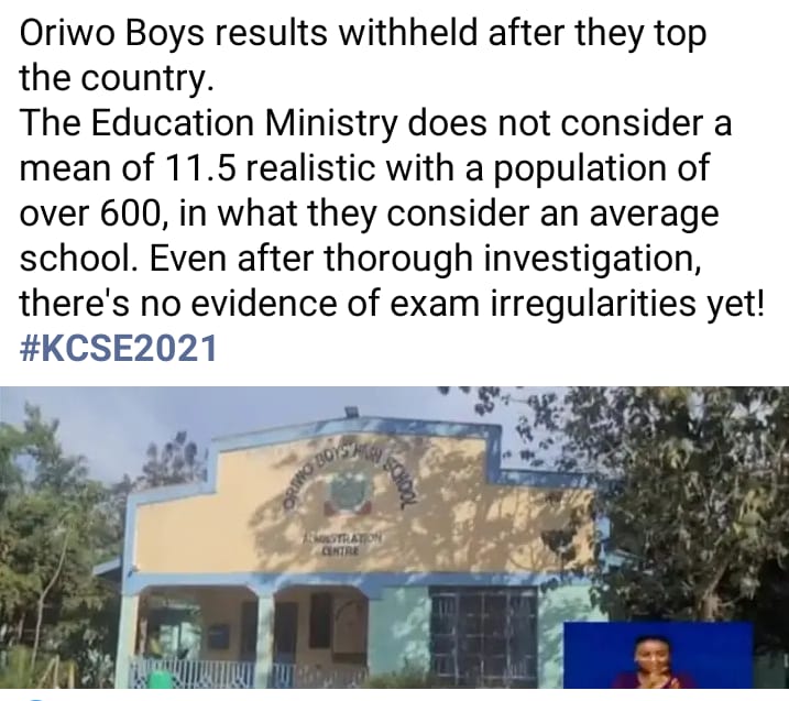 mcogana's tweet image. Finally Oriwo Boys have their results released
#KCSE2021