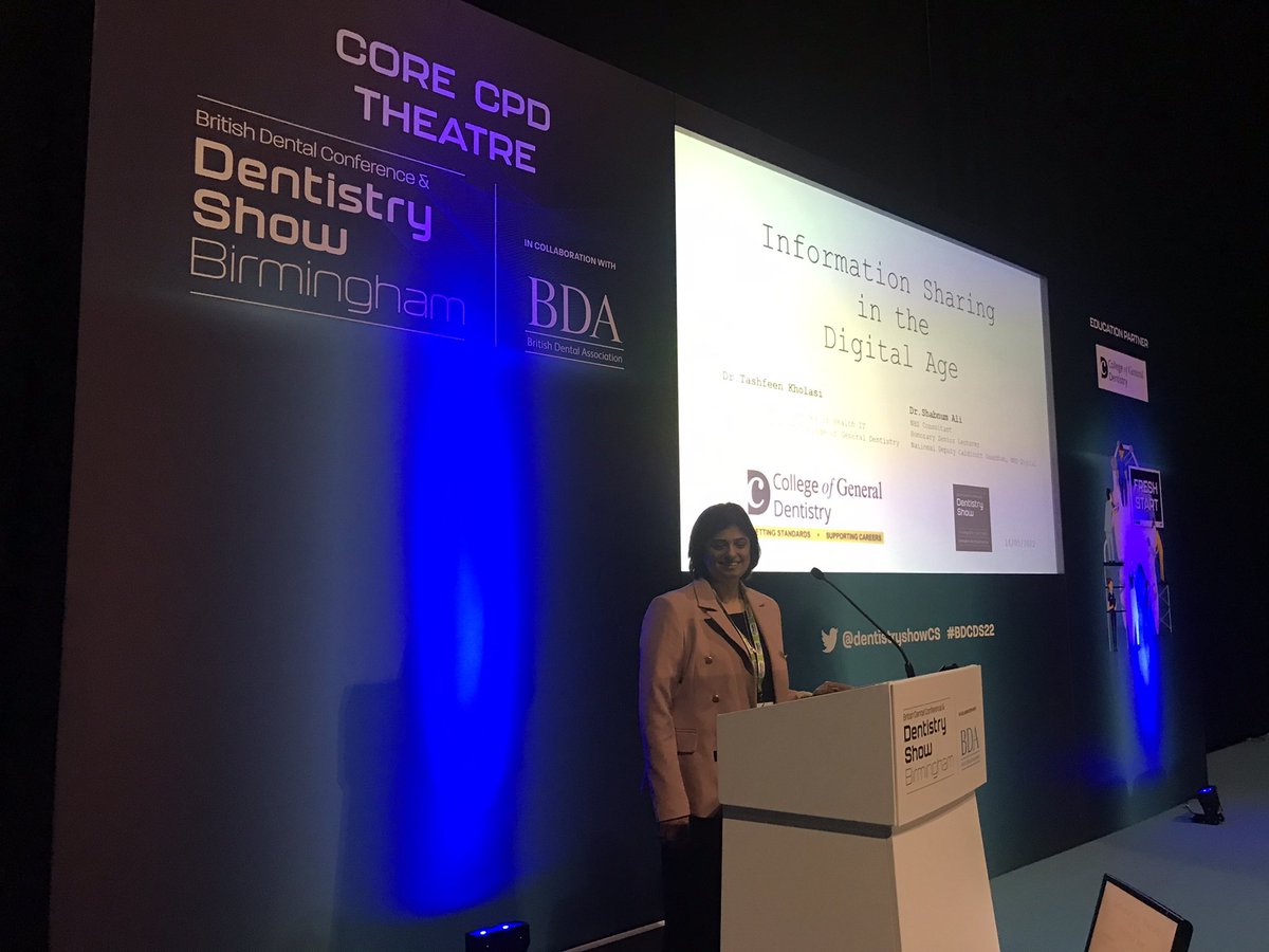 digitaldentis's tweet photo. Discussing Information sharing in the digital age at the #CoreCPD @CGDent theatre at @dentistryshowCS with @shabnum_ali #DigitalDentistry #InformationGovernance #ClinicalSafetyInHealthIT https://t.co/GwKD1BkwhW