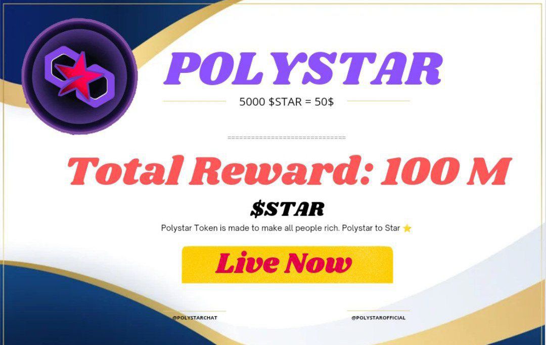 ⭐ Polystar most popular project ever! We will be the largest cryptocurrency community.

🔥 Polystar Airdrop (STAR)
🎁 Prize Pool: 10 Million $STAR
👥 Referral: 5000 $STAR ~ 50$

🚀 Airdrop Link: t.me/PolystarAirdro…

☑️ Don't Miss Free 500$ Earning