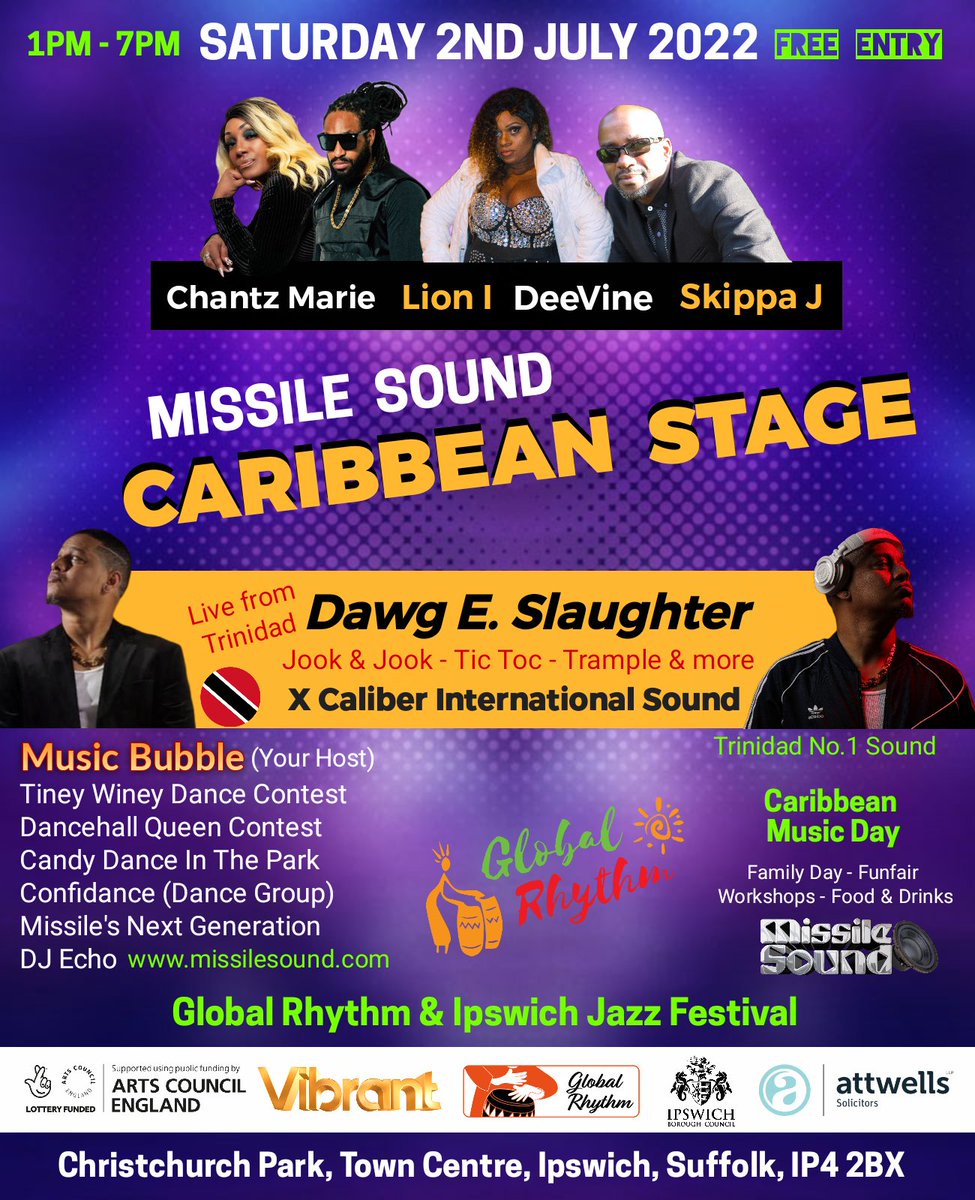 Caribbean music day at Global Rhythm &amp; Ipswich Jazz Festival. Sat 2nd July. Free family event. missilesound.com
