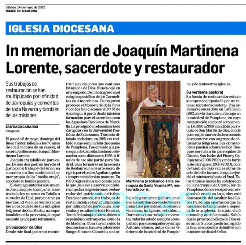 Hoy a las 19:30h tendremos la misa por Don Joaquín Martinena, quien estuvo 10 años con nosotros. Ojalá hagamos lo posible por acudir y celebrar la Resurrección de Jesucristo, sentir que D. Joaquín está en manos de Dios y mostrar nuestro cariño hacia él como Comunidad Parroquial.