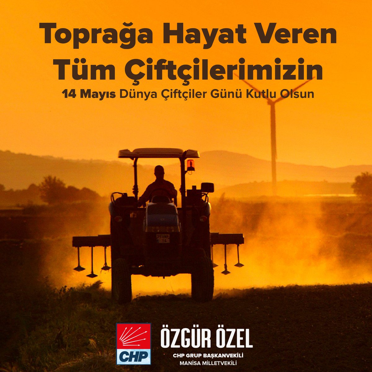 AKP'nin yanlış ekonomi ve tarım politikaları nedeniyle zor günler geçiren, emeklerinin karşılığını alamayan, toprağa hayat veren tüm çiftçilerimizin #DünyaÇiftçilerGünü'nü bu zor günlerin geçeceğine olan inancımla kutluyorum.

#ÇiftçilerGünü