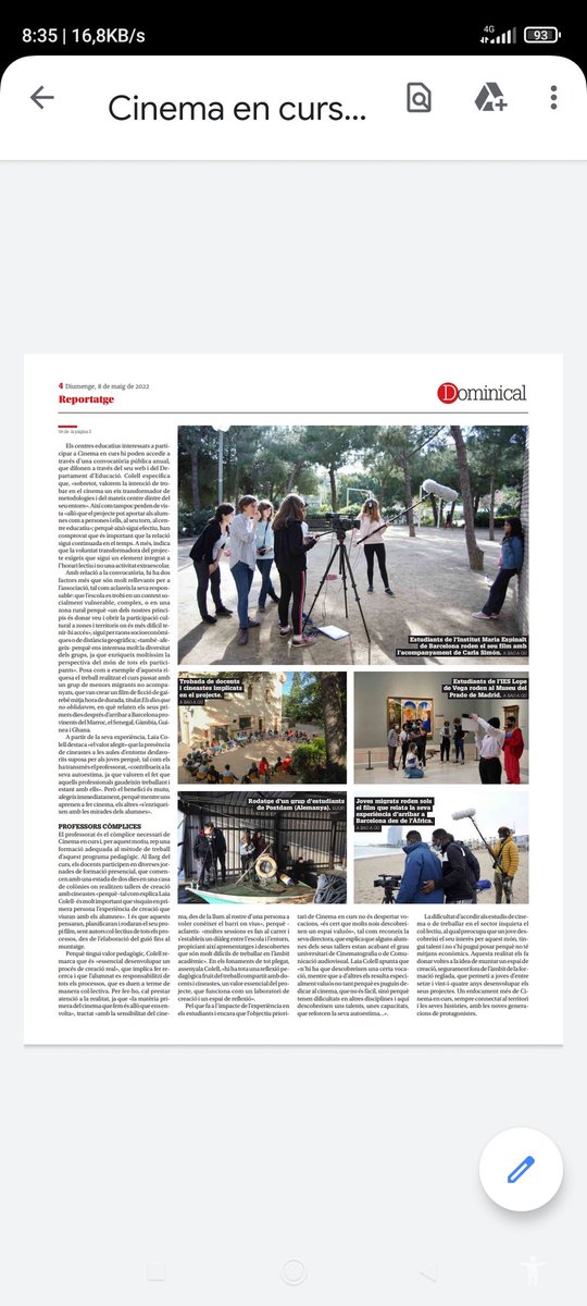 abaoaqu_'s tweet photo. Compartim lectura de cap de setmana! Gràcies @pili_turon per aquestes pàgines sobre #cinemaencurs a @DiarideGirona. 
Les arts, la cultura i l'escola són aliades imprescindibles!
👉https://t.co/sK31IC40Gr https://t.co/WrHfwsM0MZ