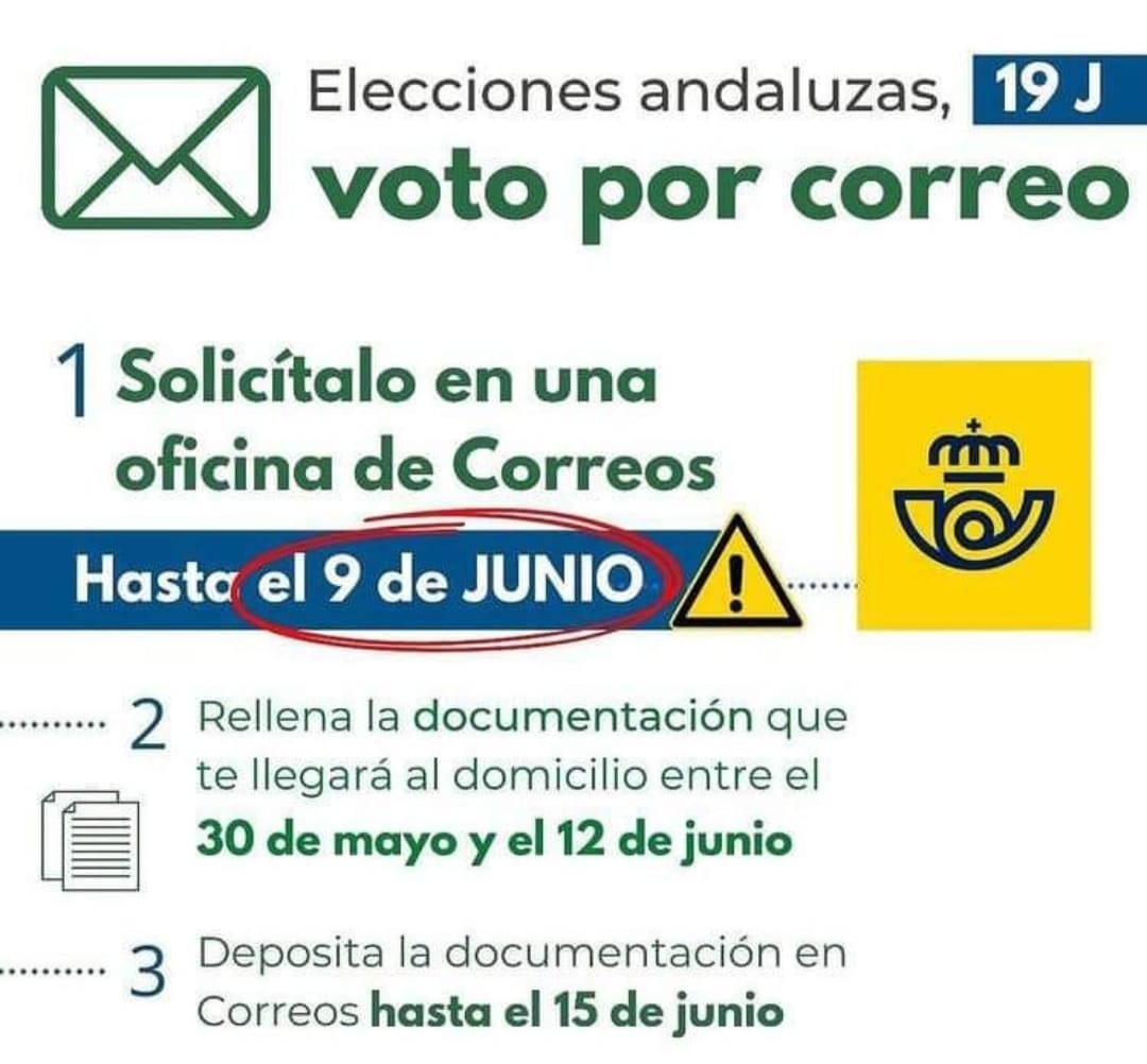 maracena_pp's tweet photo. 🗳 Ya se puede solicitar y hasta el día 9 de junio el voto por correo para las elecciones Autonómicas en las oficinas de Correos de esta manera tan sencilla

#19J #AndalucíaAvanza #JuanmaMoreno https://t.co/9YzoOJFEzv