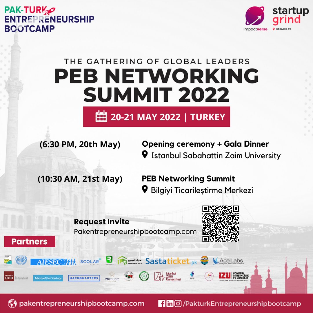 Co-organized PakTurk Entrepreneurship Bootcamp.....
Please register for the PEB Networking Summit-2022 
#Pakistan
#Turkey 
#startups 
#fintech 
#e-Commerce
<a href="/BilalKhanPasha/">Bilal Khan Pasha</a>
<a href="/PakTrade_Turkey/">Pakistan Trade & Investment Office - Türkiye</a> 
<a href="/ptbd_platform/">Pakistan - Türkiye Ticaret Geliştirme Platformu</a>