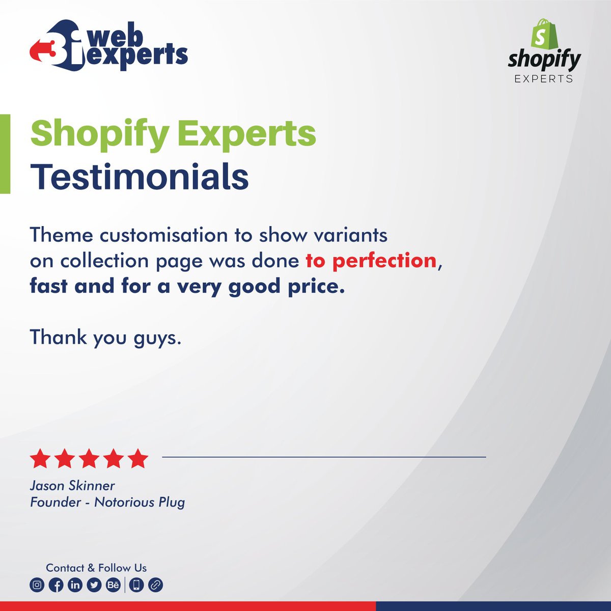 It is our pleasure to read the review that our clients were satisfied with us &amp; our work. We are always looking forward to working with you again &amp; again.
#happyclient #shopifyexpert

Contact : +91 96649 70476
Skype : info@3iwebexperts.com
experts.shopify.com/3iwebexperts
