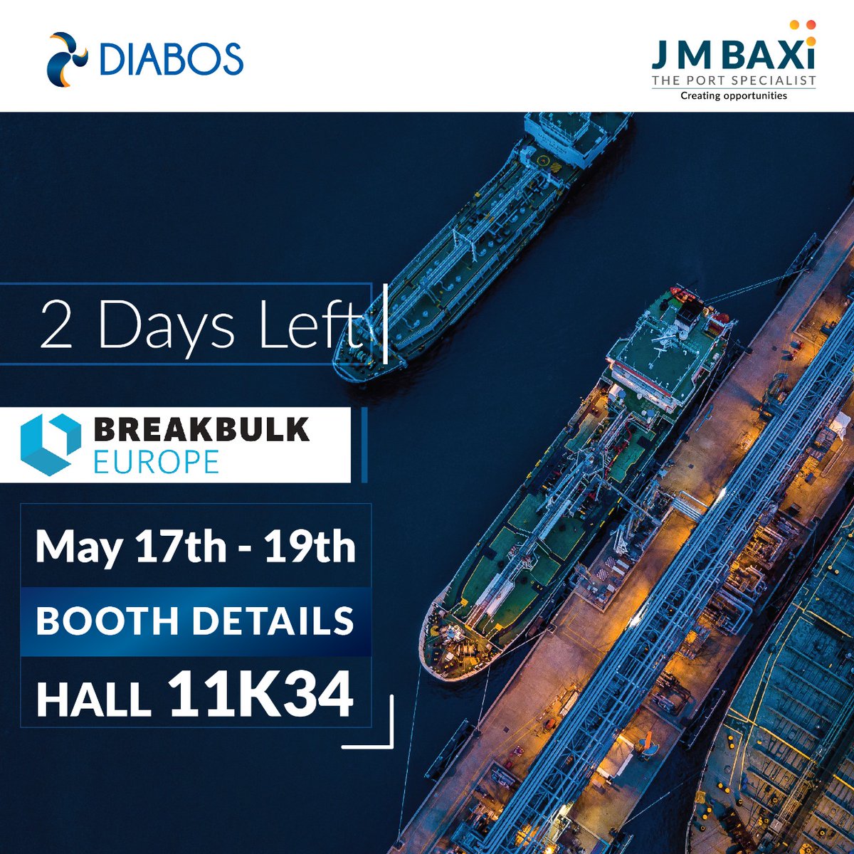diabosglobal's tweet photo. Only 2 days left before we exhibit in Breakbulk Europe. We look forward to see you at Rotterdam, 17-19 May 2022.
Hall 1 1 K34
#Diabos #jmbaxi #Copenhagen #maritime #countdown #exhibit https://t.co/5kqITCIJ93